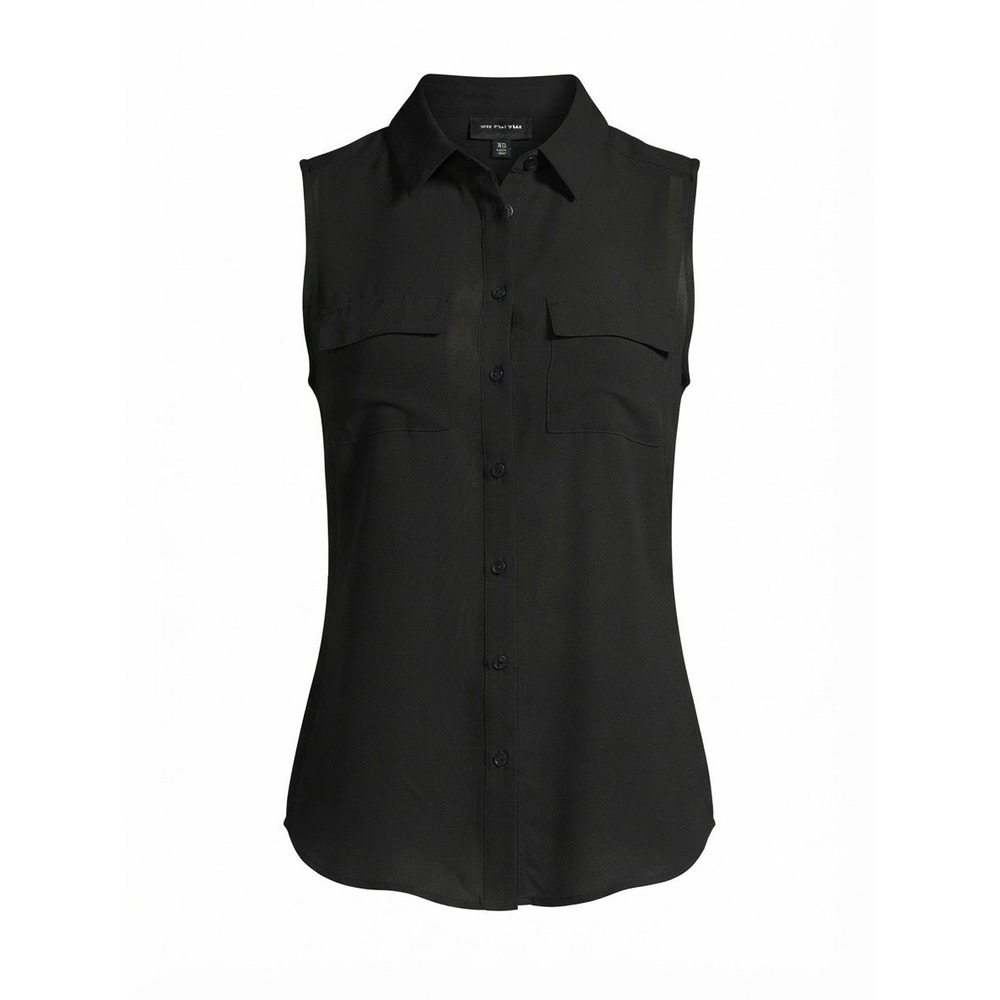 Sleeveless Button Down Blouse Womens XS Black Utility Pocket Good